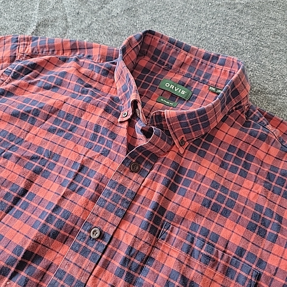 Orvis Signature Twill Shirt Men's 2XL Red Plaid Button Down Long Sleeve Classic‎